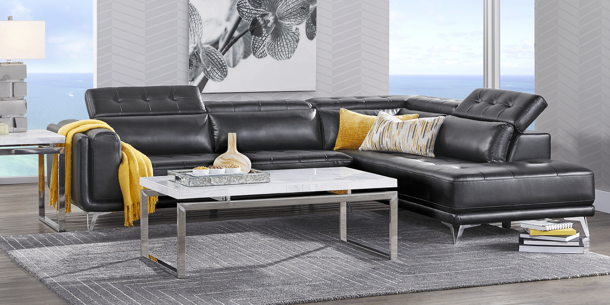 Hudson Heights Black 6 Pc Sectional Living Room - Thumbnail - Image 4