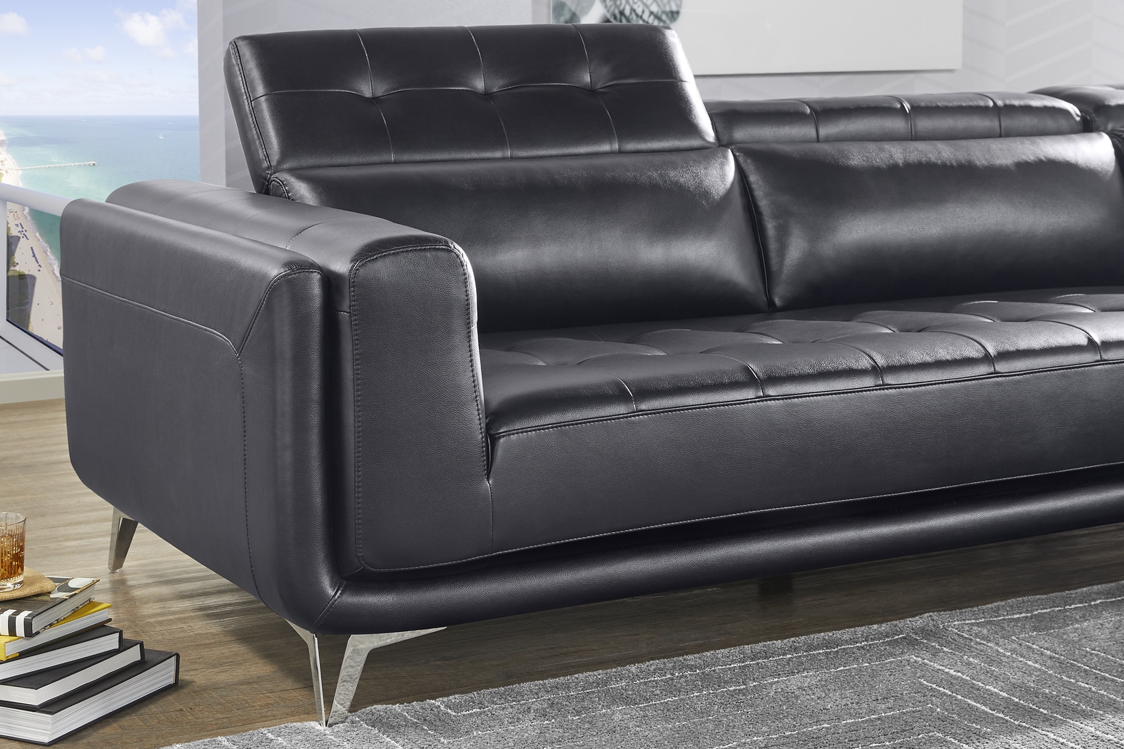 Hudson Heights Black 6 Pc Sectional Living Room - Thumbnail - Image 12