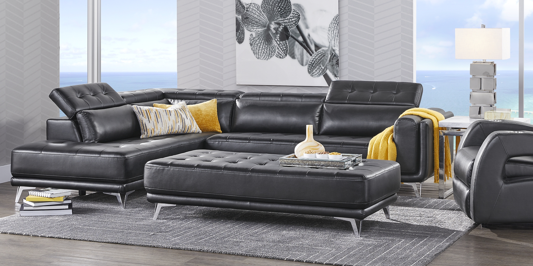 Hudson Heights Black 6 Pc Sectional Living Room - Thumbnail - Image 2