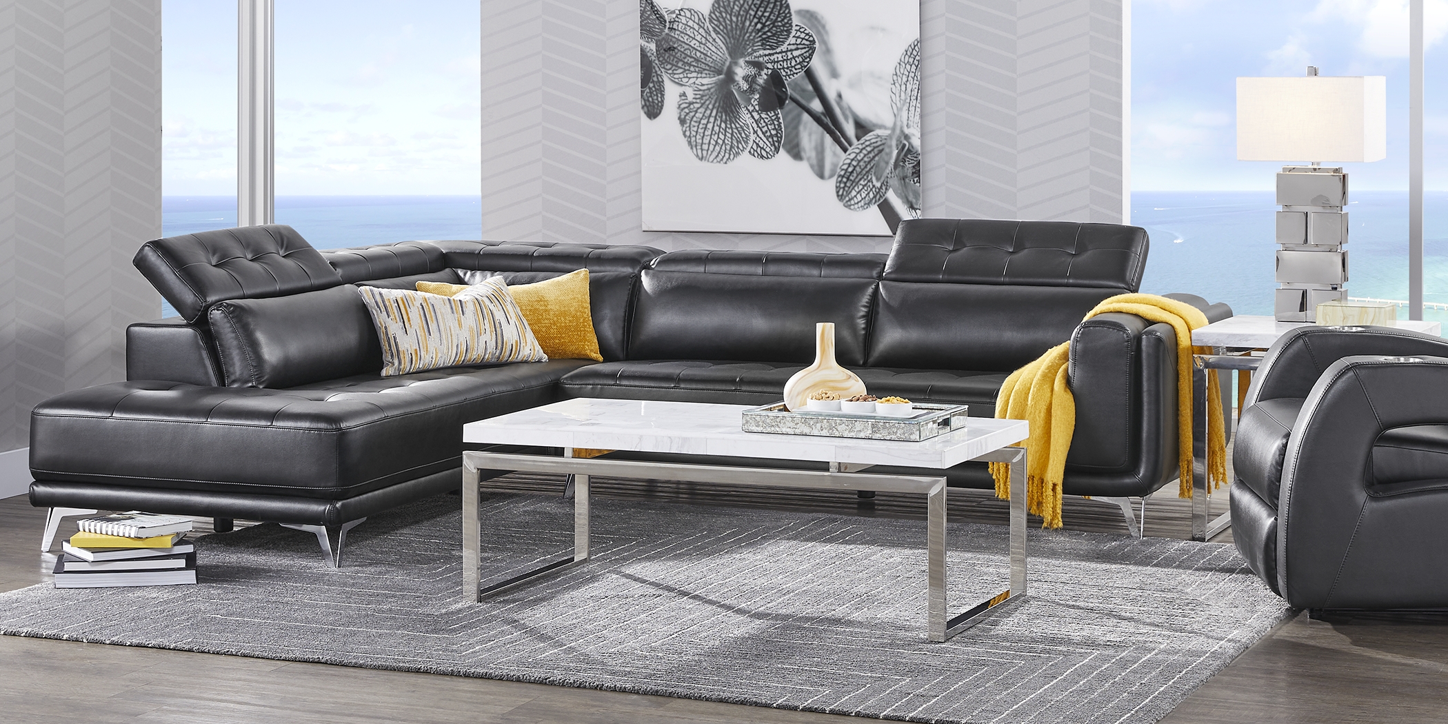 Hudson Heights Black 6 Pc Sectional Living Room - Thumbnail - Image 2