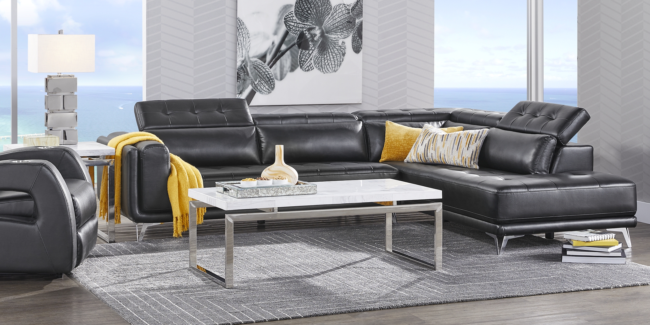 Hudson Heights Black 6 Pc Sectional Living Room - Thumbnail - Image 2