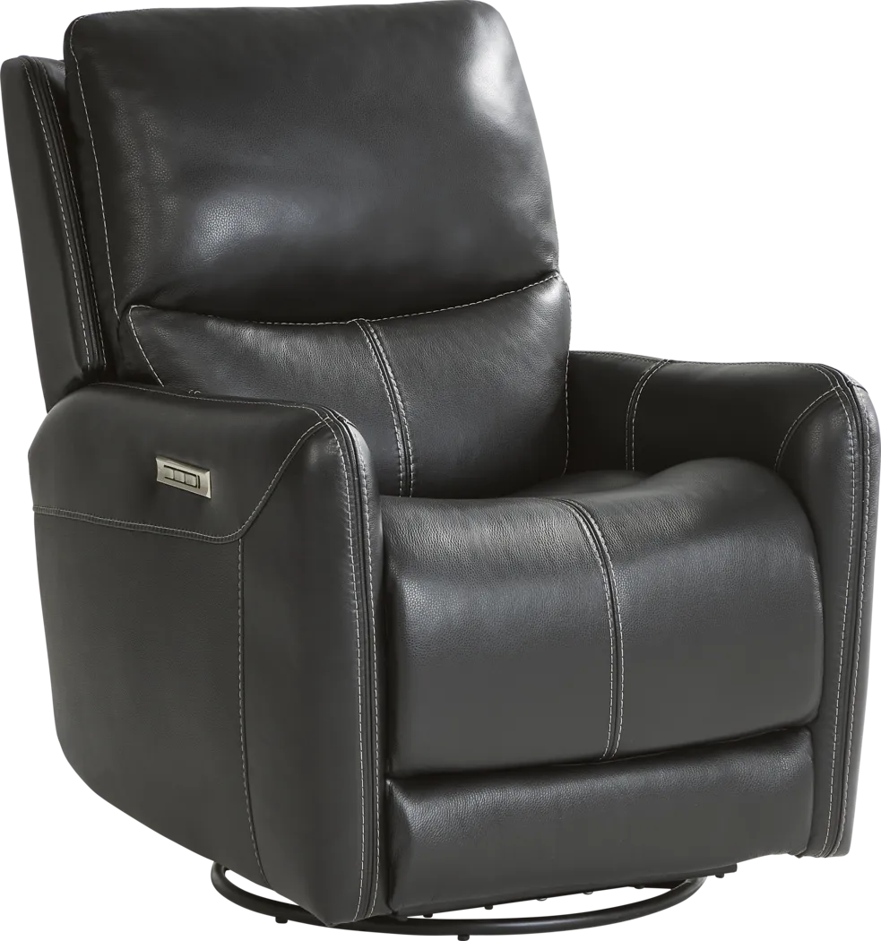 Hudson Place Black Leather Triple Power Swivel Recliner - Thumbnail - Image 3