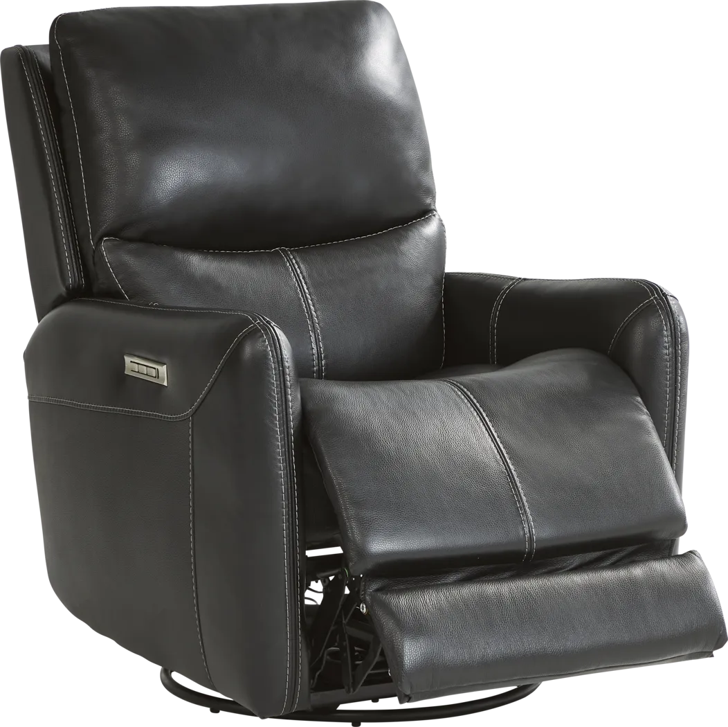 Hudson Place Black Leather Triple Power Swivel Recliner - Thumbnail - Image 1