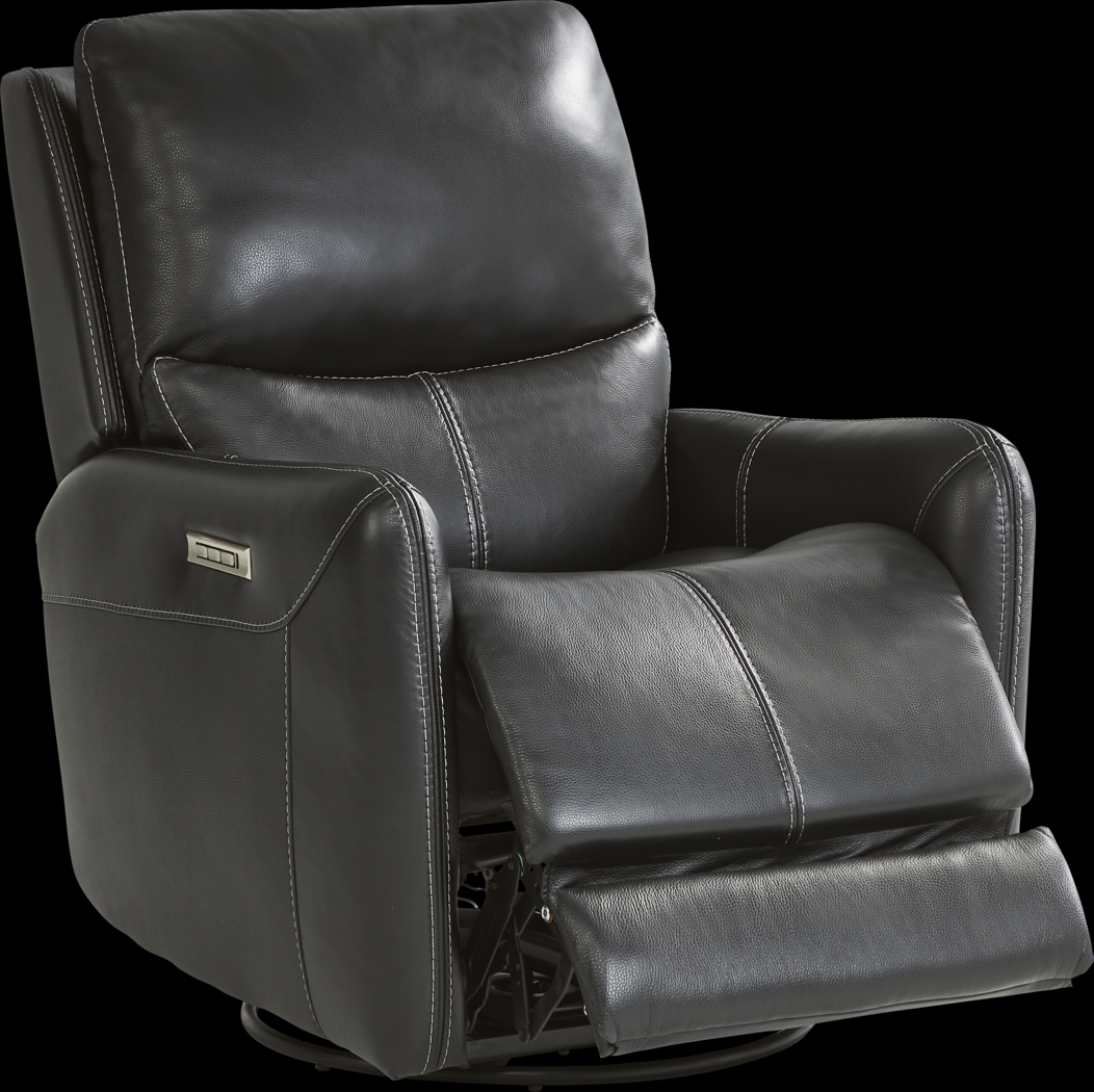 Hudson Place Black Leather Triple Power Swivel Recliner - Thumbnail - Image 3