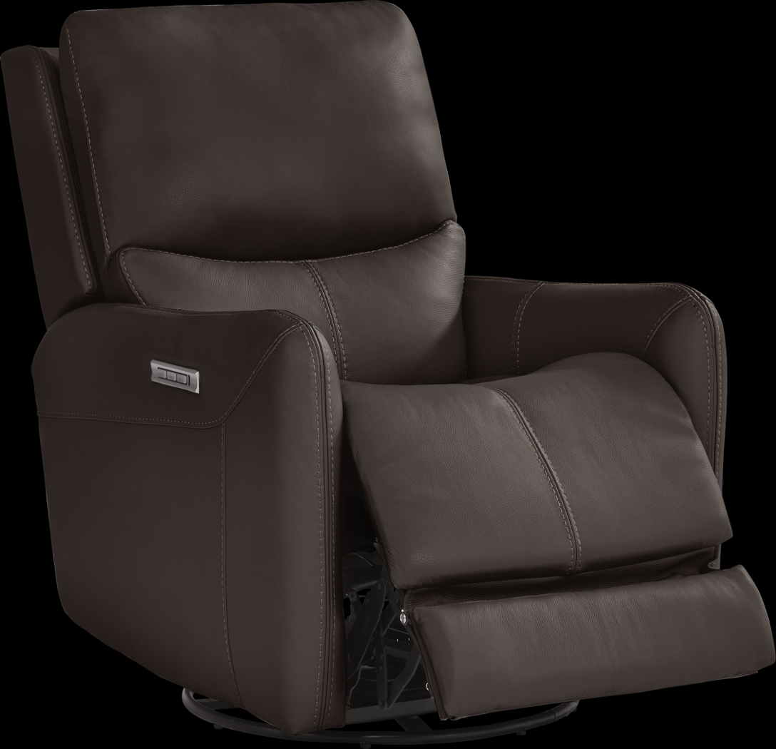 Hudson Place Brown Leather Triple Power Recliner - Thumbnail - Image 1