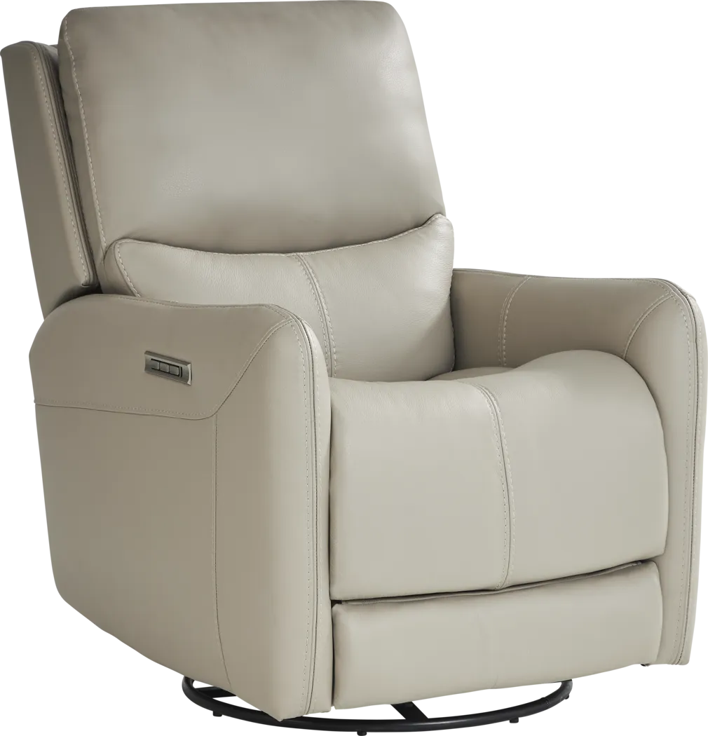 Hudson Place Dove Leather Triple Power Swivel Recliner - Thumbnail - Image 3