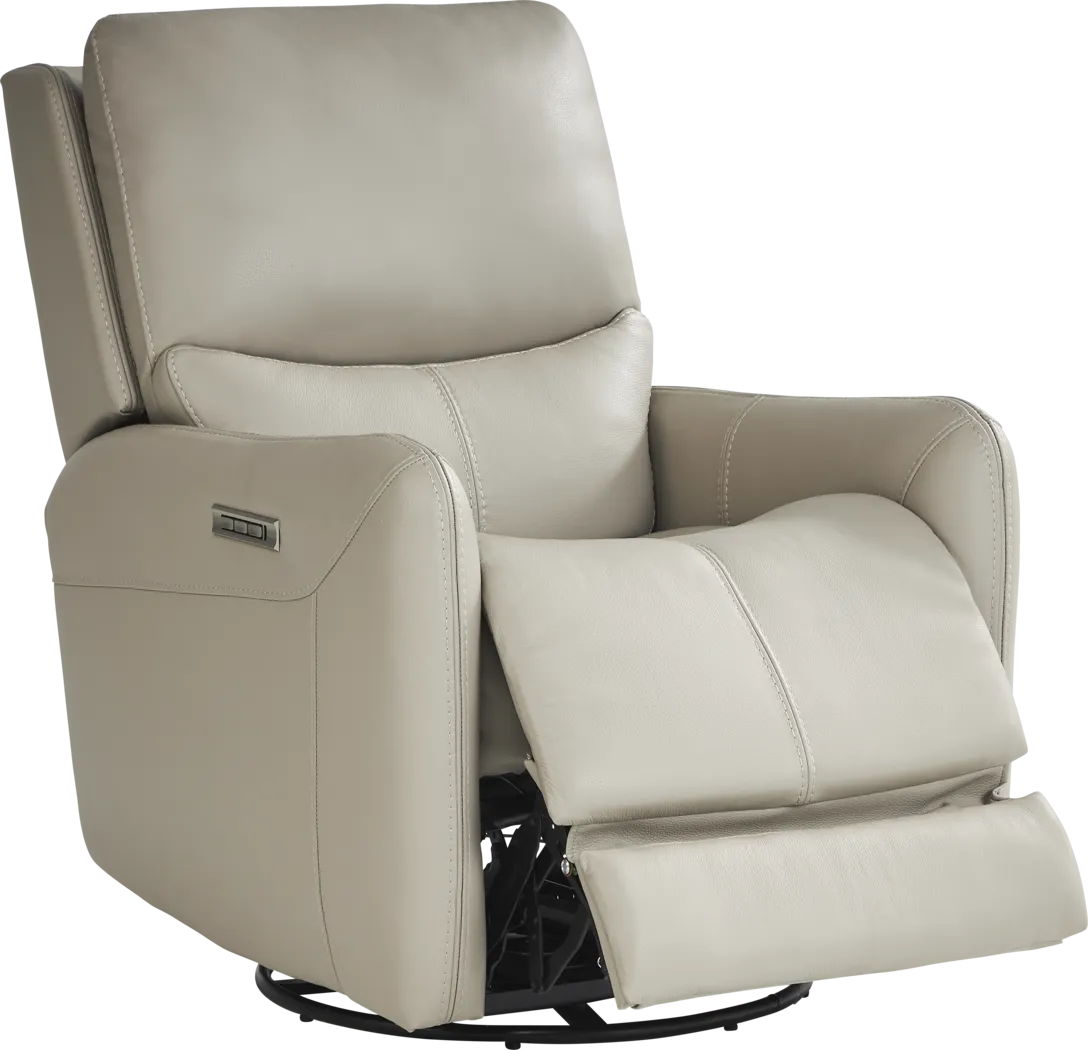 Hudson Place Dove Leather Triple Power Swivel Recliner - Thumbnail - Image 1