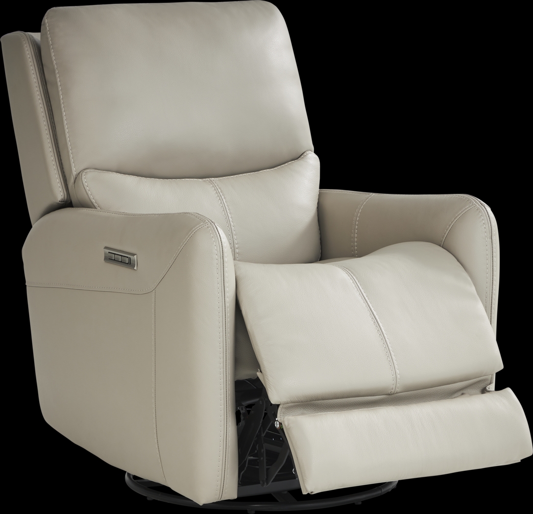 Hudson Place Dove Leather Triple Power Swivel Recliner - Thumbnail - Image 3