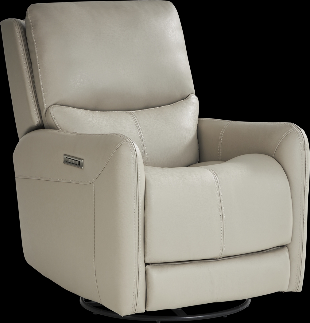 Hudson Place Dove Leather Triple Power Swivel Recliner - Thumbnail - Image 1