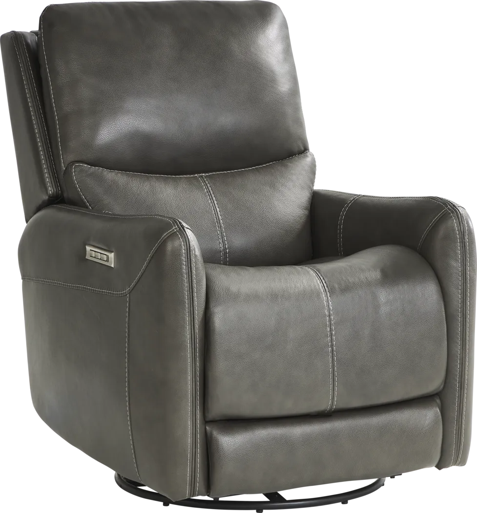 Hudson Place Gray Leather Triple Power Swivel Recliner - Thumbnail - Image 3