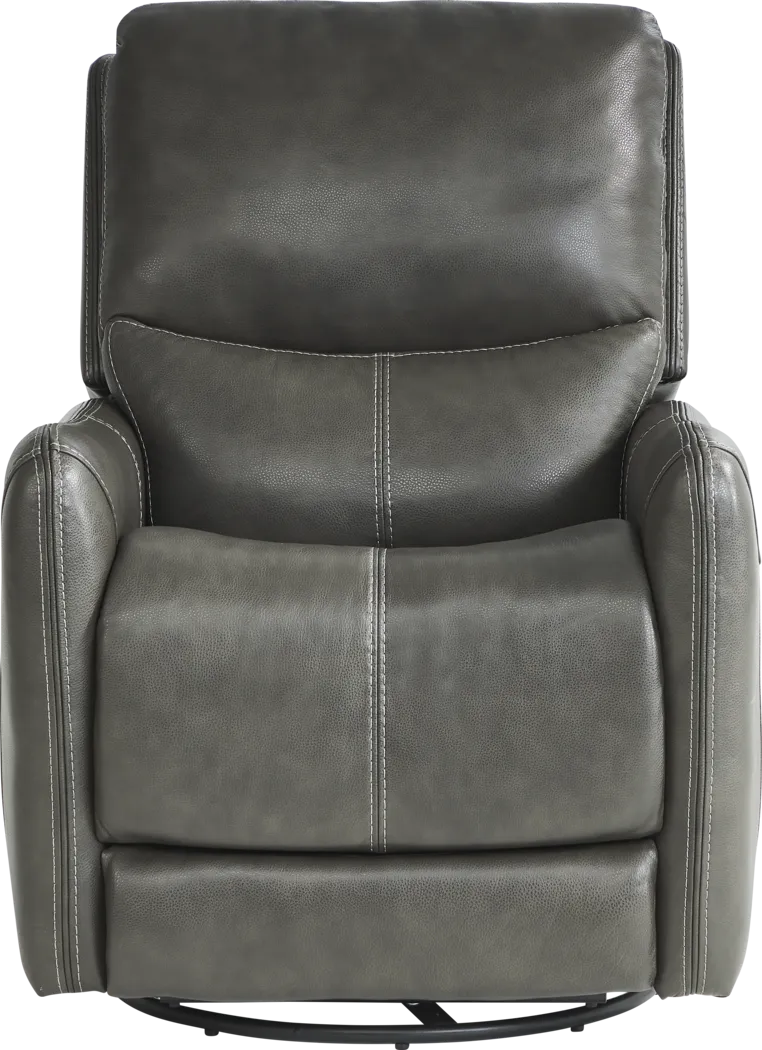 Hudson Place Gray Leather Triple Power Swivel Recliner - Thumbnail - Image 2