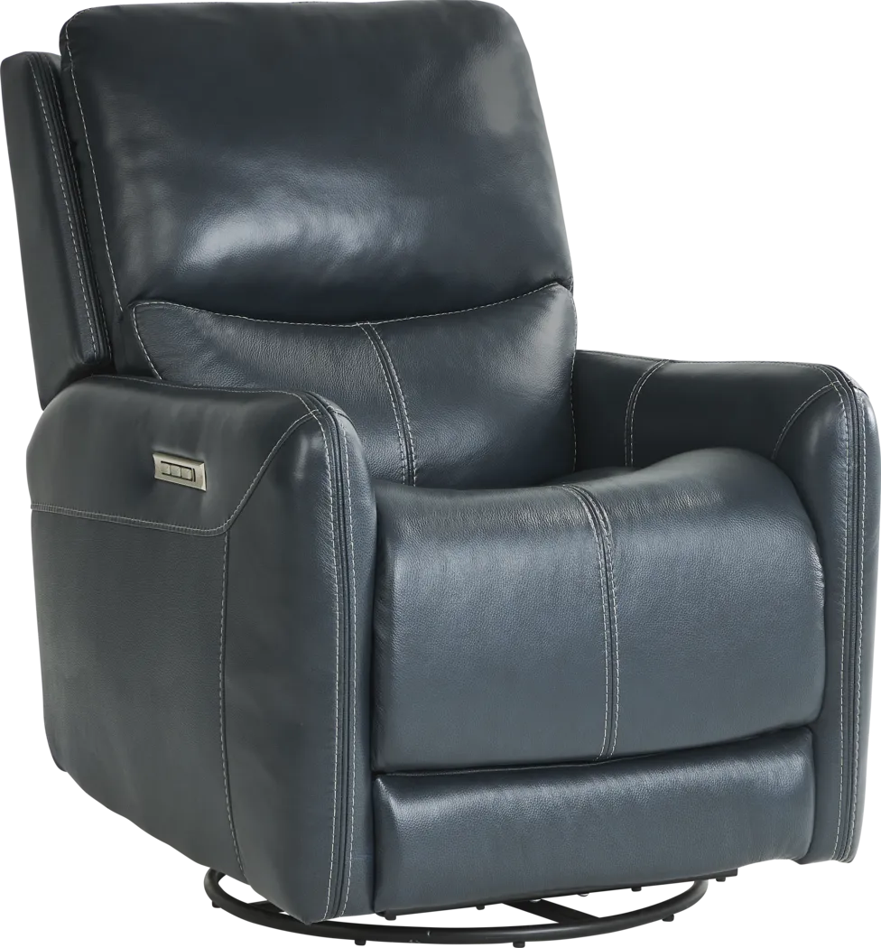 Hudson Place Ocean Leather Triple Power Swivel Recliner - Thumbnail - Image 3