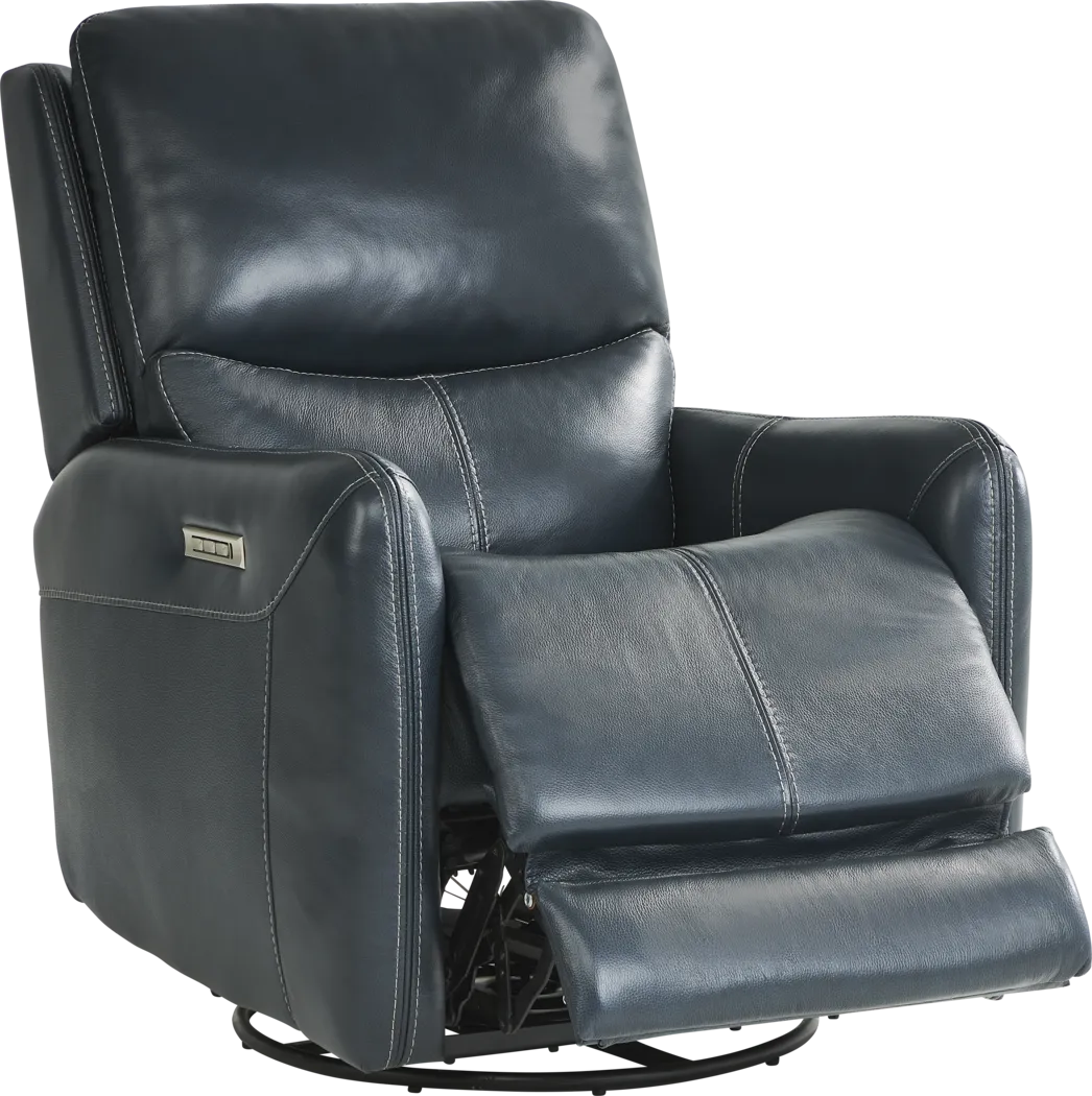 Hudson Place Ocean Leather Triple Power Swivel Recliner - Thumbnail - Image 1
