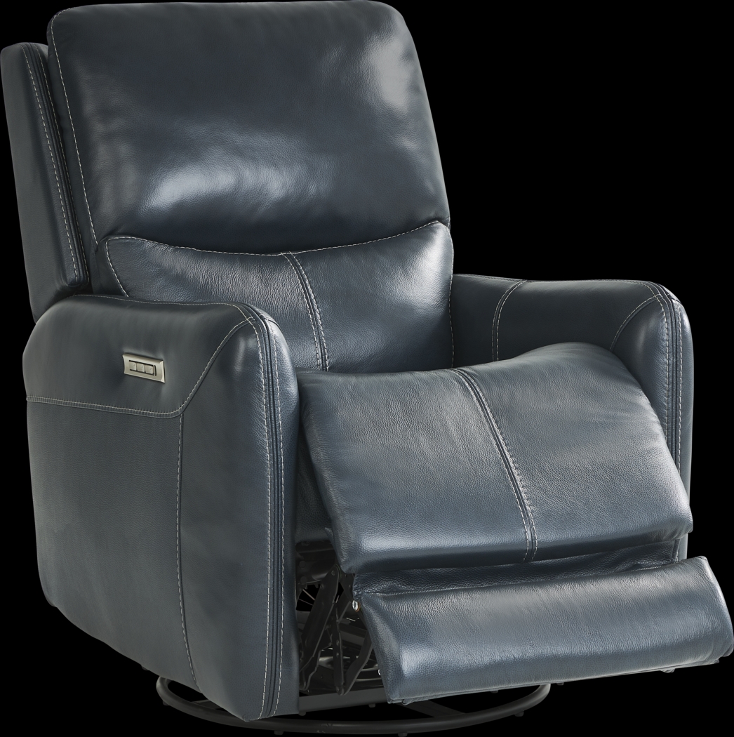 Hudson Place Ocean Leather Triple Power Swivel Recliner - Thumbnail - Image 3