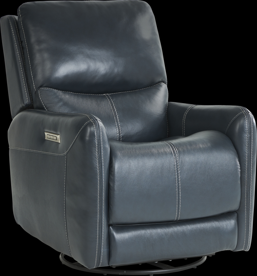 Hudson Place Ocean Leather Triple Power Swivel Recliner - Thumbnail - Image 1