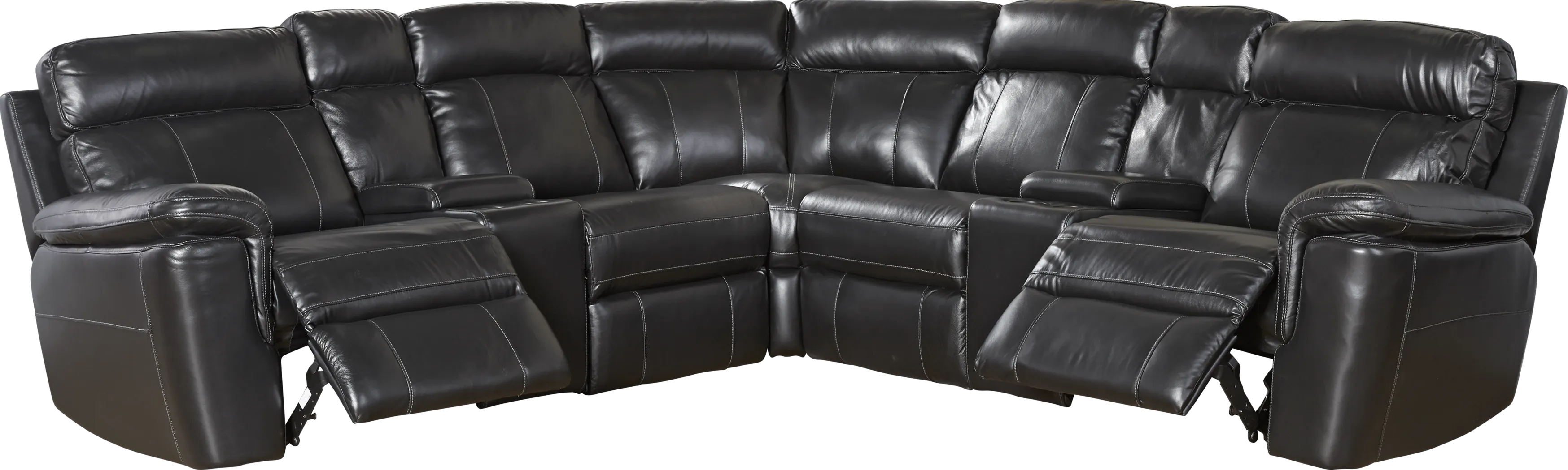 Hudson Square Black Leather 7 Pc Power Reclining Sectional - Thumbnail - Image 2