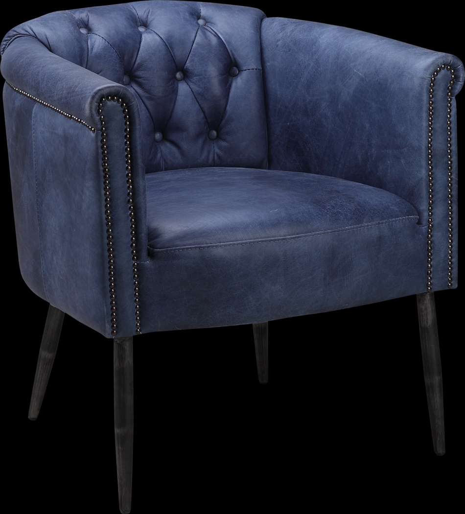 Hunston Blue Leather Accent Chair - Thumbnail - Image 1