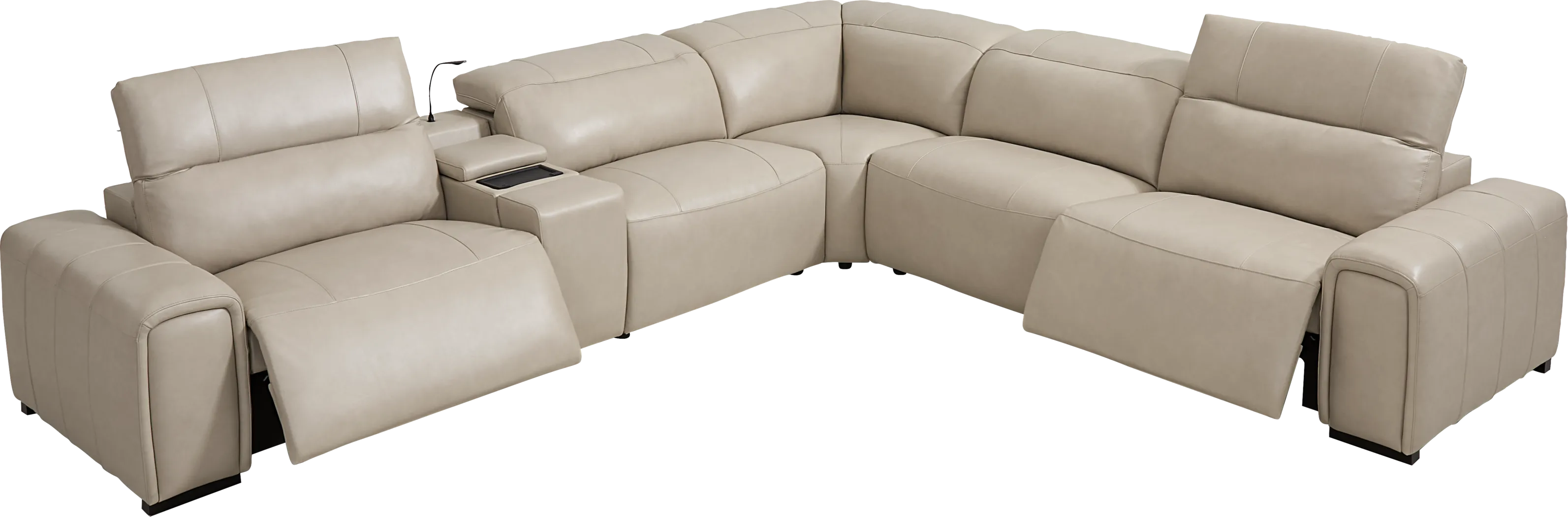 Huntington Ivory Leather 6 Pc Dual Power Reclining Sectional - Thumbnail - Image 1