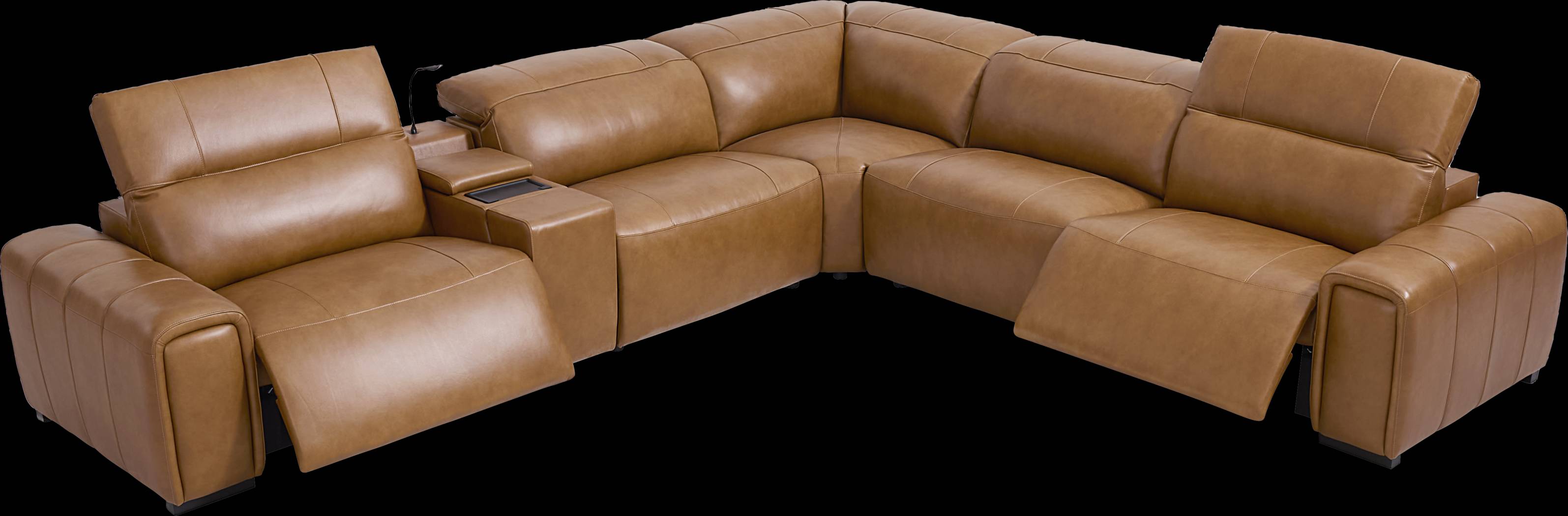 Huntington Saddle Leather 6 Pc Dual Power Reclining Sectional - Thumbnail - Image 1