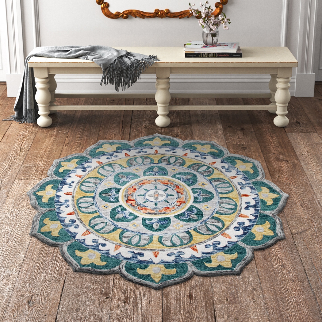 Igni Teal 4' Round Rug - Thumbnail - Image 2