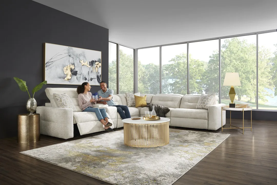 Belia Gray Polyester Fabric Dual Power Recliner | Rooms to Go
