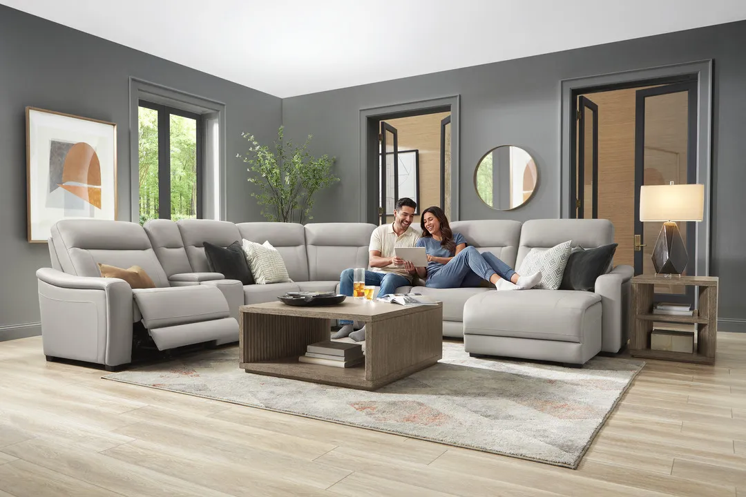 Drew & Jonathan Newport Mint Green Leather 6 Pc With Chaise Left