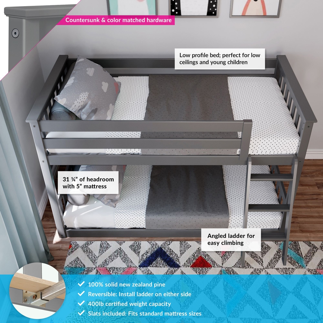 Kids Imonie Gray Twin/Twin Low Bunk Bed - Thumbnail - Image 2