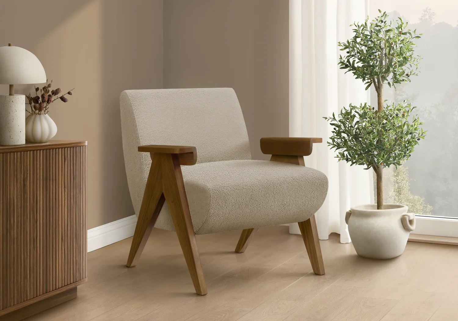 Injia Beige Accent Chair - Thumbnail - Image 2