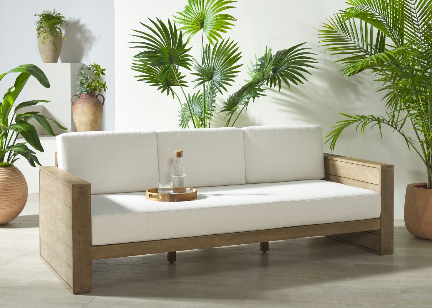 Irocana Natural Outdoor Sofa with Beige Cushions - Thumbnail - Image 2