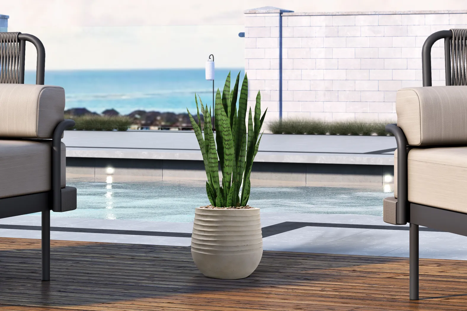 Islara 42 in. UV Artificial Sansevieria in White Planter - Thumbnail - Image 2