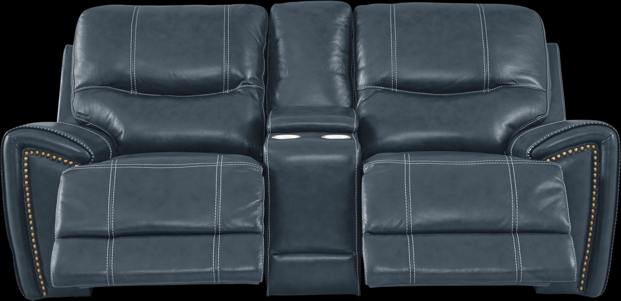 Italo Blue Leather Dual Power Reclining Console Loveseat - Thumbnail - Image 2