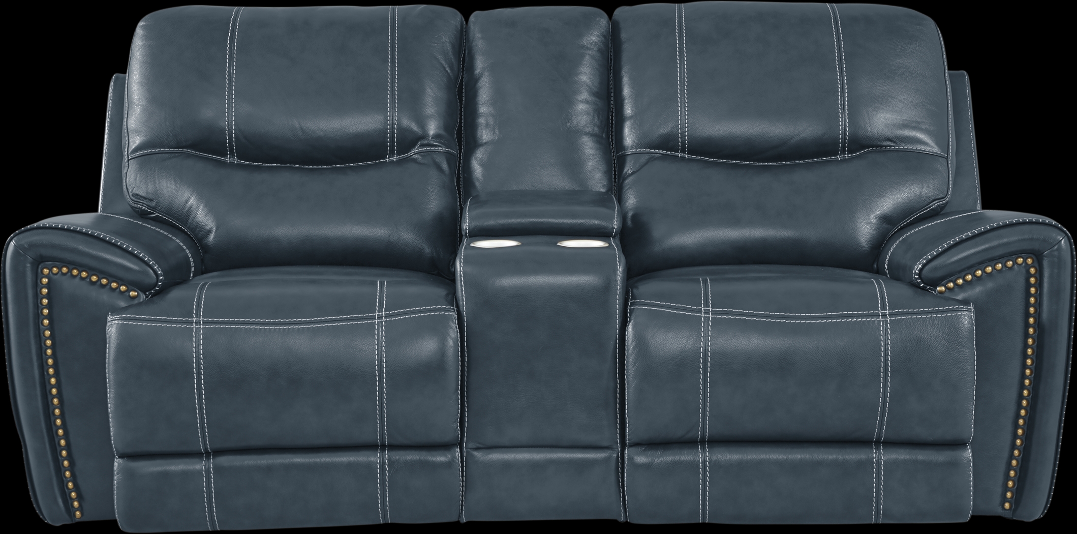 Italo Blue Leather Dual Power Reclining Console Loveseat - Thumbnail - Image 1