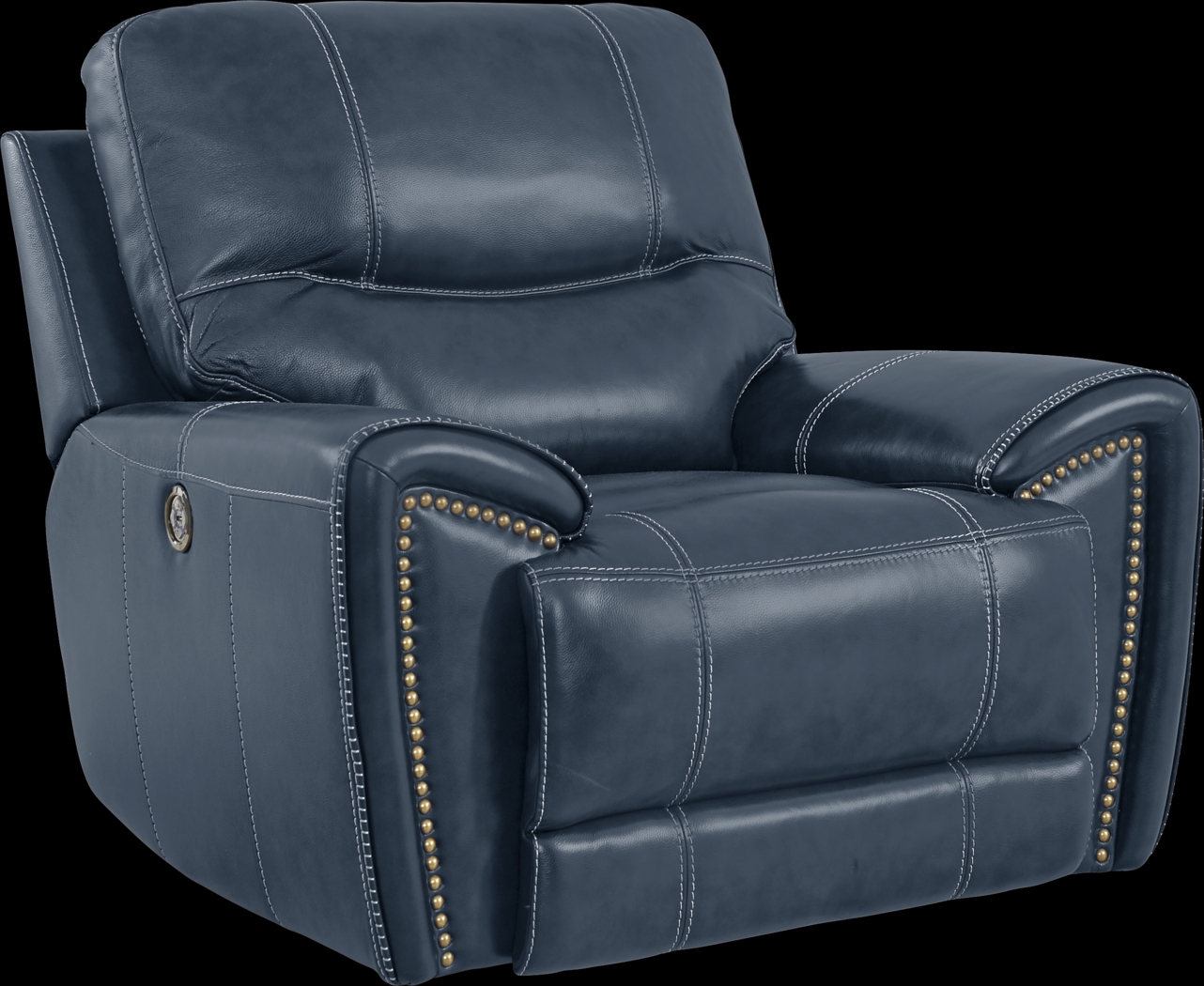 Italo Blue Leather Dual Power Recliner - Thumbnail - Image 1