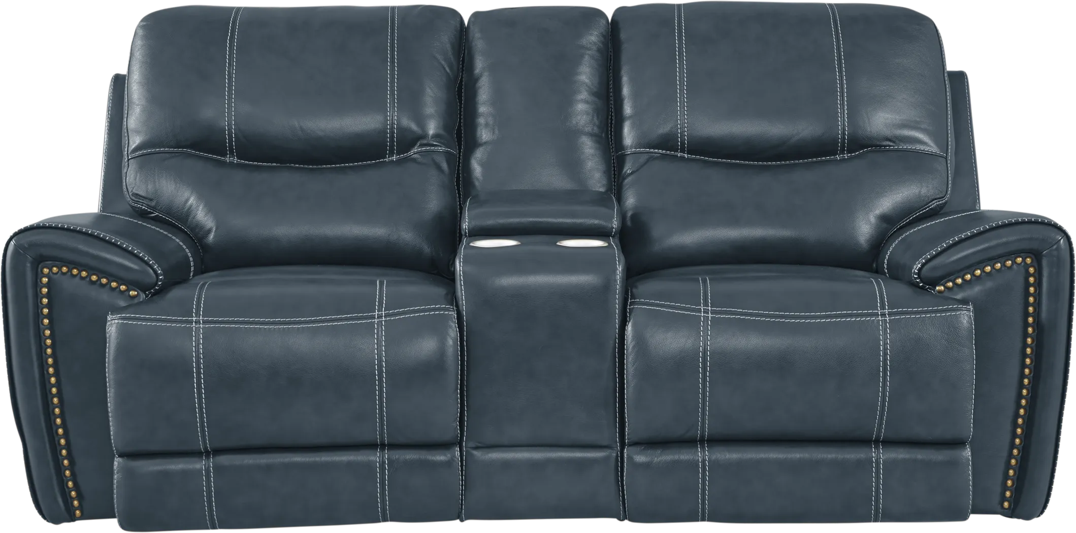 Italo Blue Leather Dual Power Reclining Console Loveseat - Thumbnail - Image 1