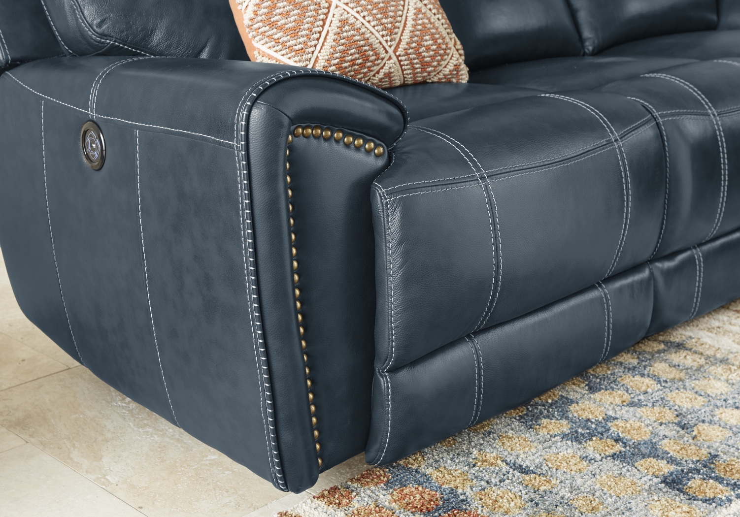 Italo Blue Leather Dual Power Reclining Sofa - Thumbnail - Image 3