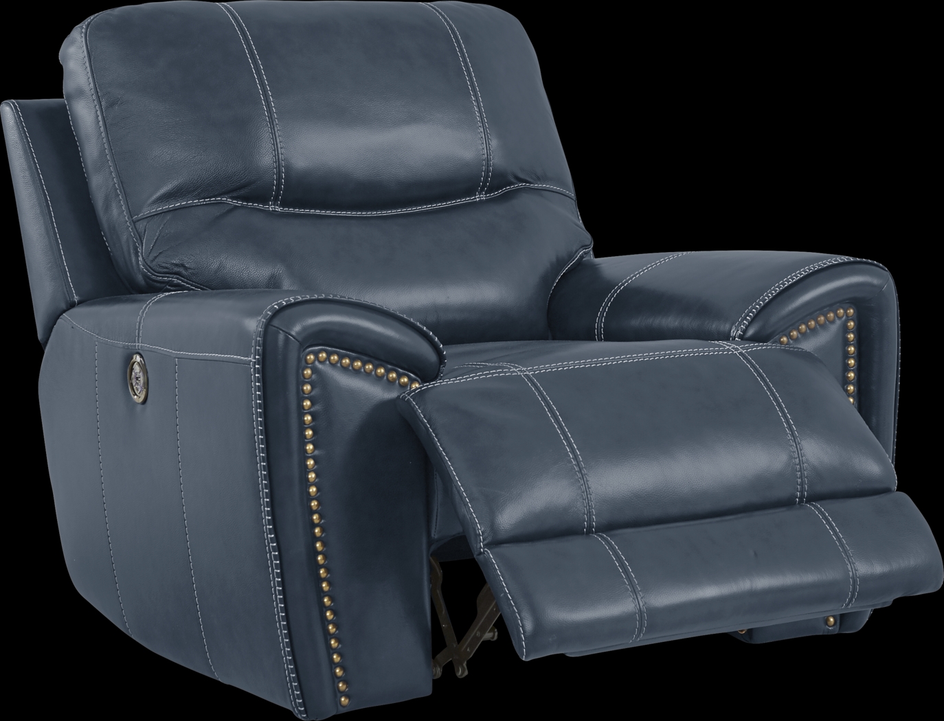 Italo Blue Leather Recliner - Thumbnail - Image 2
