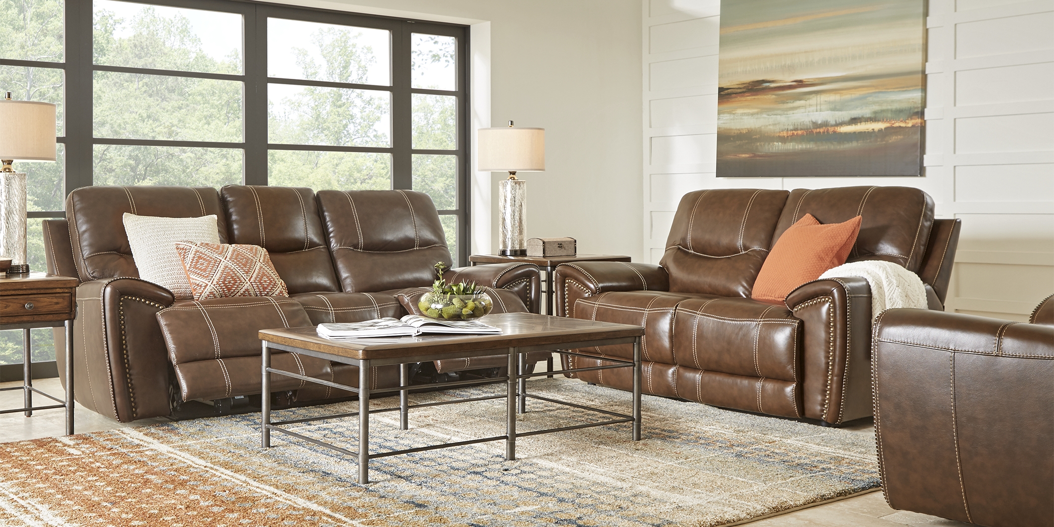 Italo Brown Leather 5 Pc Living Room with Reclining Sofa - Thumbnail - Image 1
