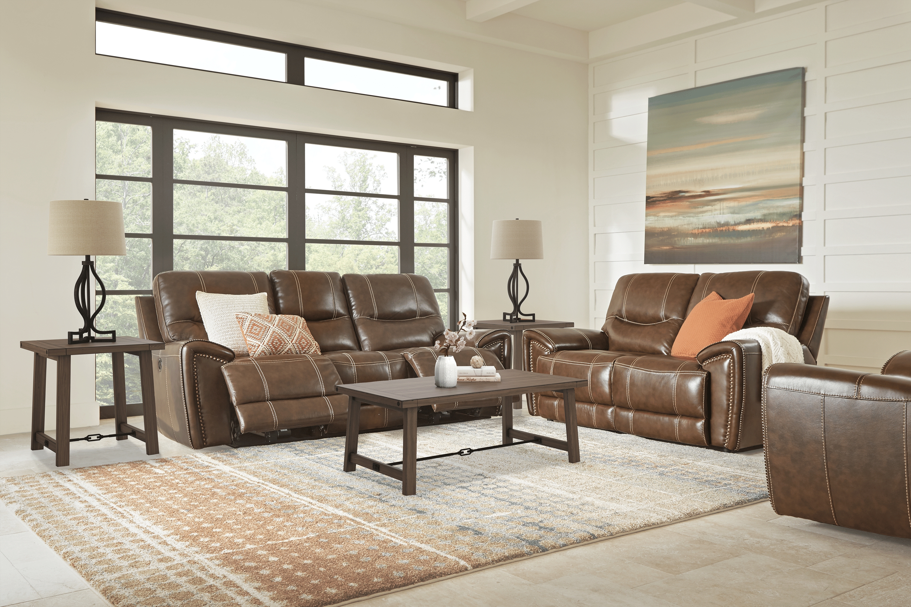 Italo Brown Leather 5 Pc Living Room with Reclining Sofa - Thumbnail - Image 1