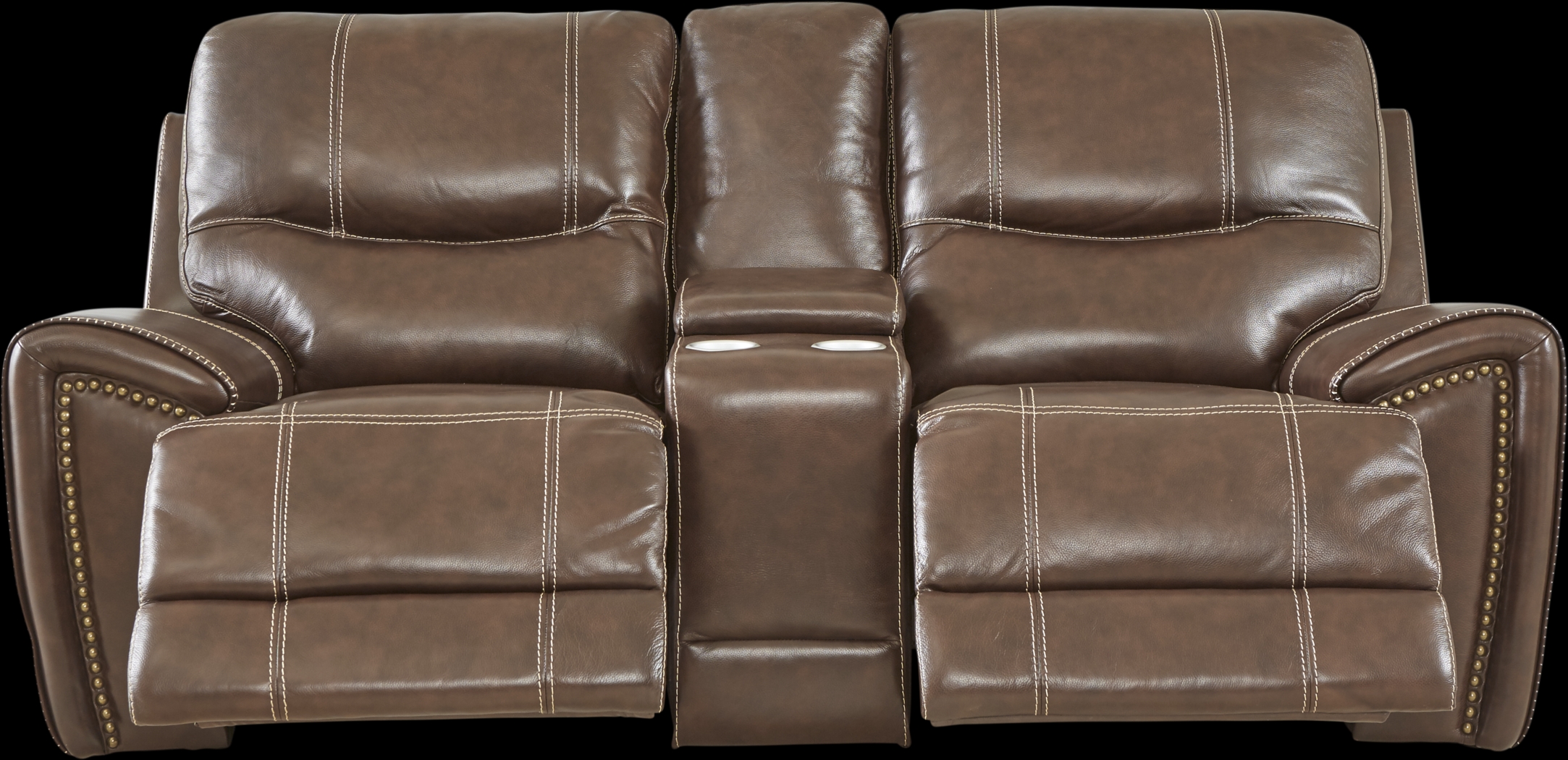 Italo Brown Leather Dual Power Reclining Console Loveseat - Thumbnail - Image 2
