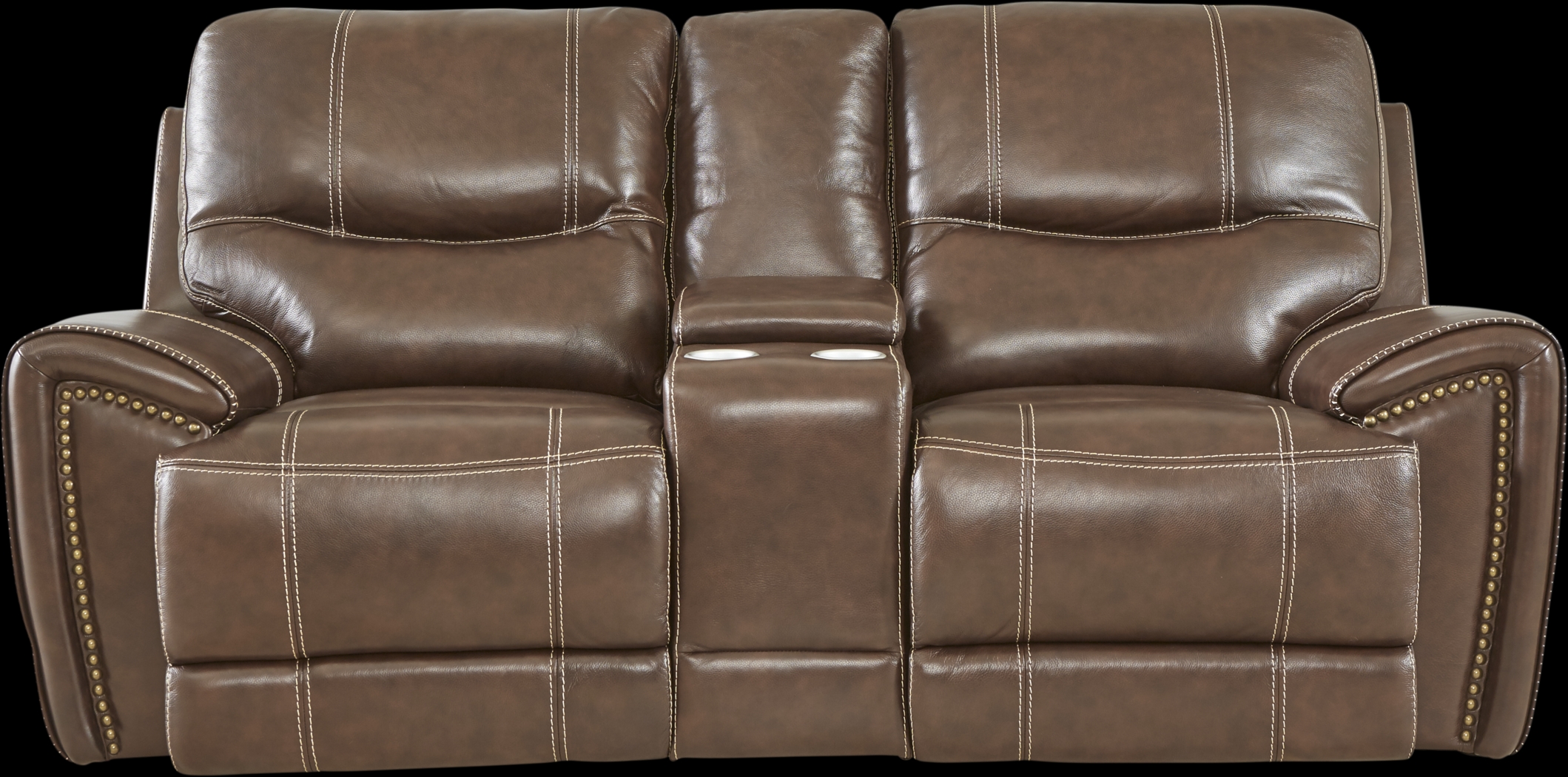 Italo Brown Leather Dual Power Reclining Console Loveseat - Thumbnail - Image 1