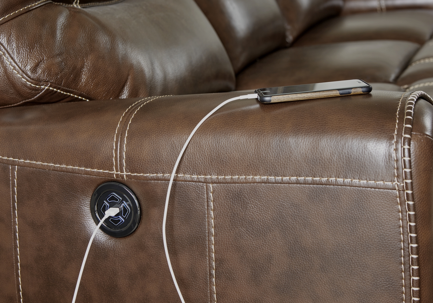 Italo Brown Leather Dual Power Recliner - Thumbnail - Image 3