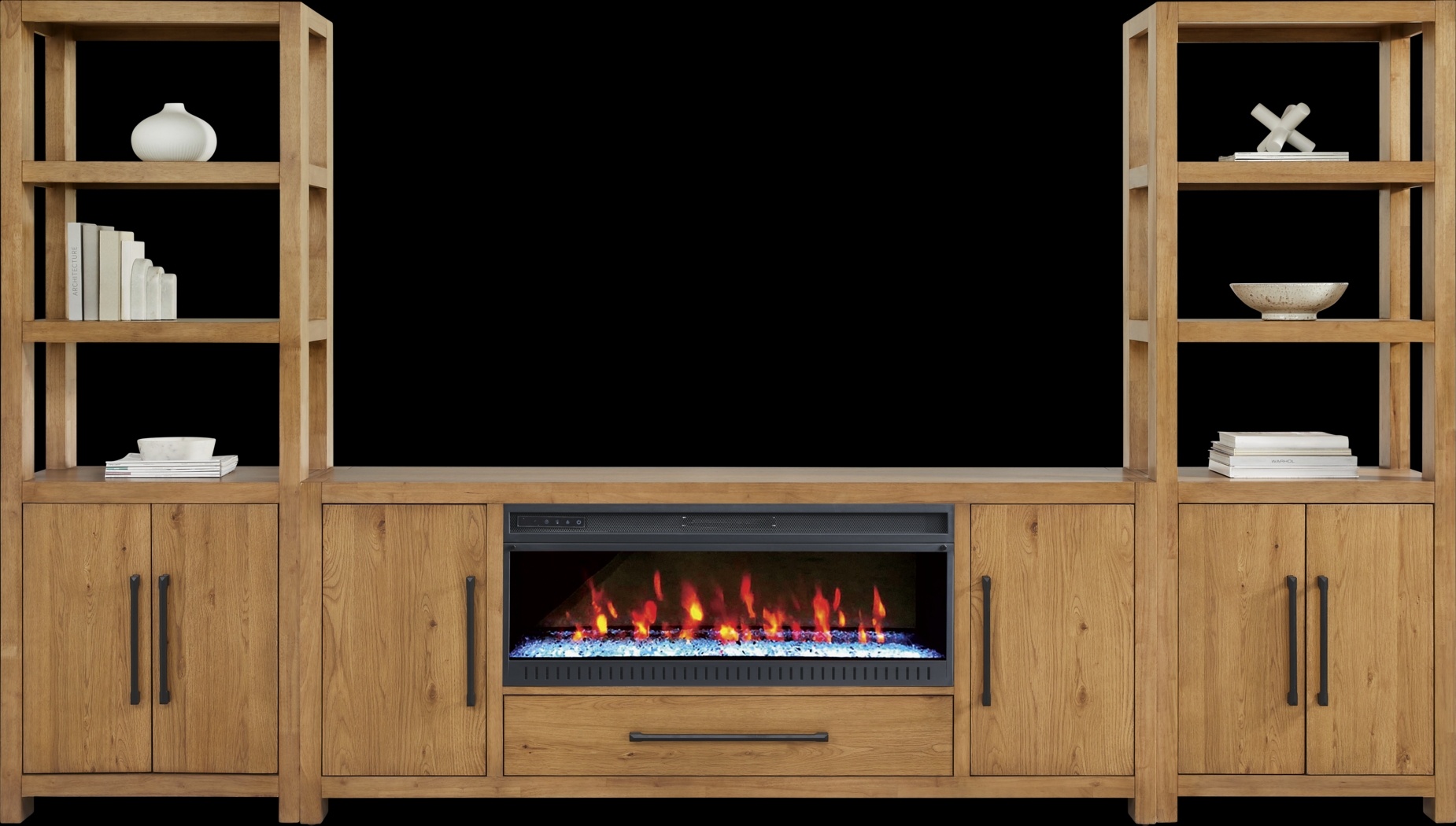Ithaca Natural 3 Pc Wall Unit with 80 in. Console and Electric Fireplace - Thumbnail - Image 1