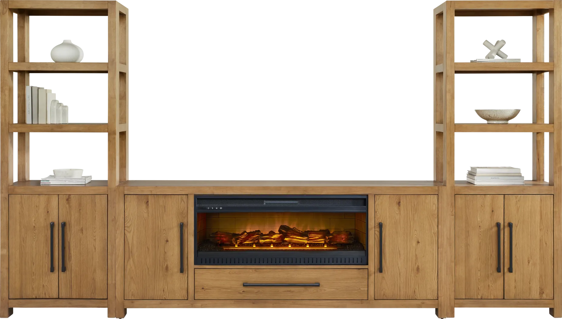 Ithaca Natural 3 Pc Wall Unit with 80 in. Console and Electric Log Fireplace - Thumbnail - Image 1