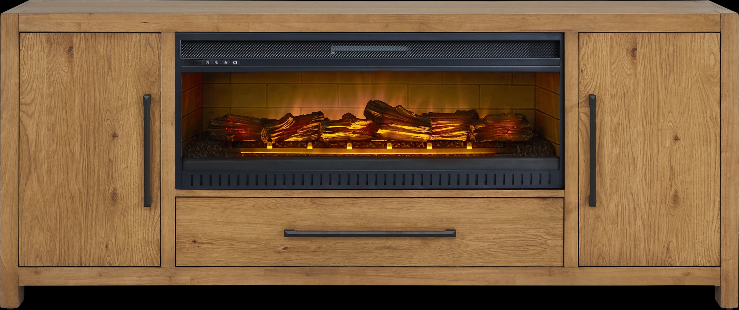 Ithaca Natural 80 in. Console with Electric Log Fireplace - Thumbnail - Image 1
