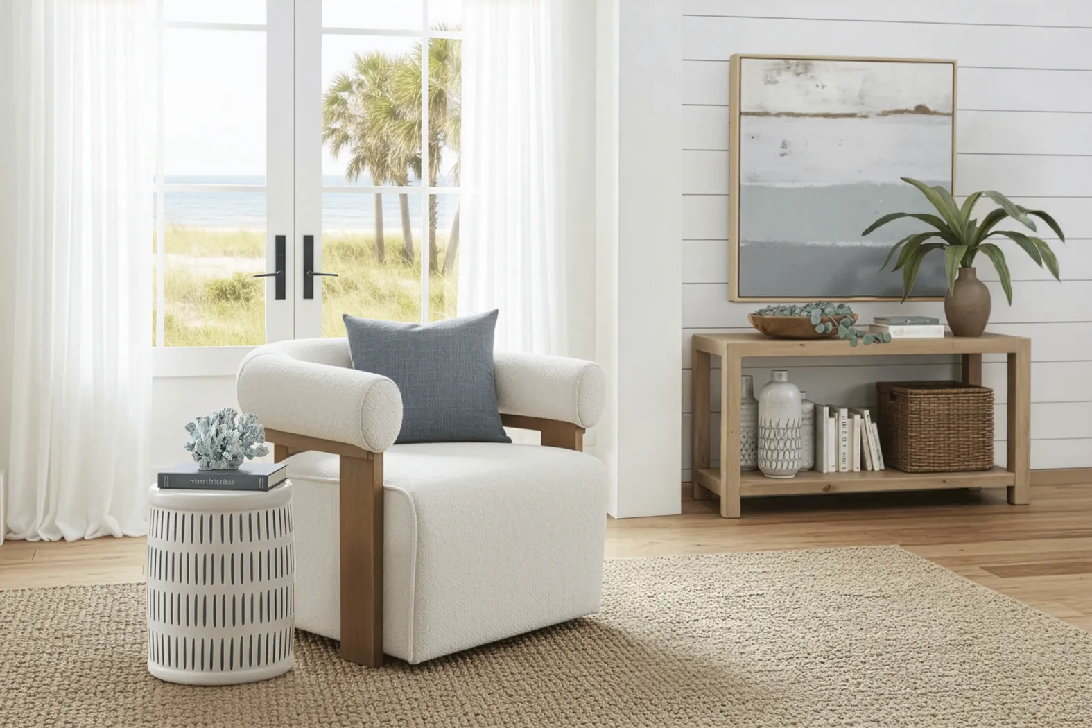 Ivory Beach Beige Accent Chair - Thumbnail - Image 3