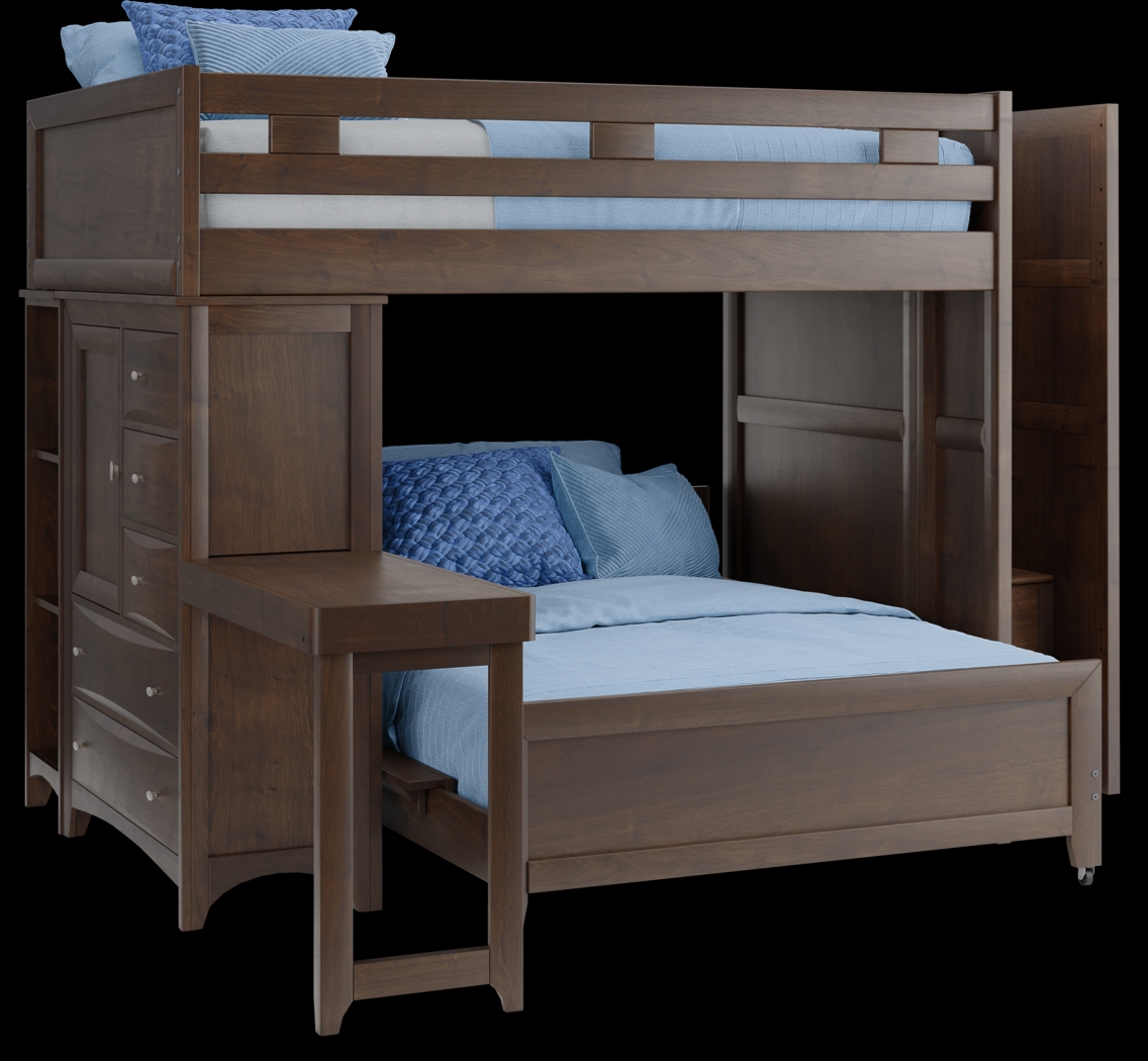 Ivy League 2.0 Walnut Full/Full Step Loft with Chest and Bookcase with Desk Attachment - Thumbnail - Image 1