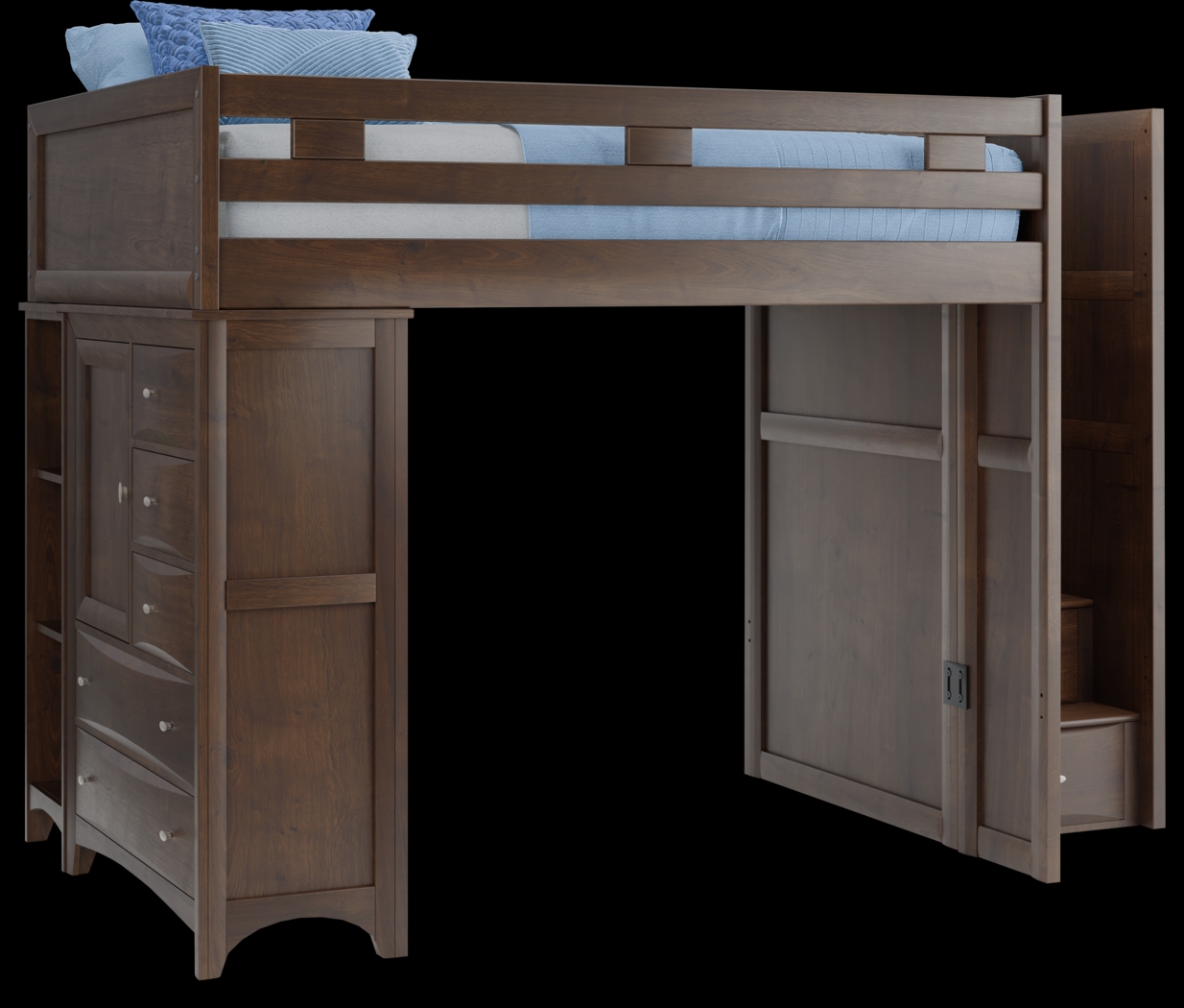 Ivy League 2.0 Walnut Full Step Loft with Chest and Bookcase - Thumbnail - Image 1