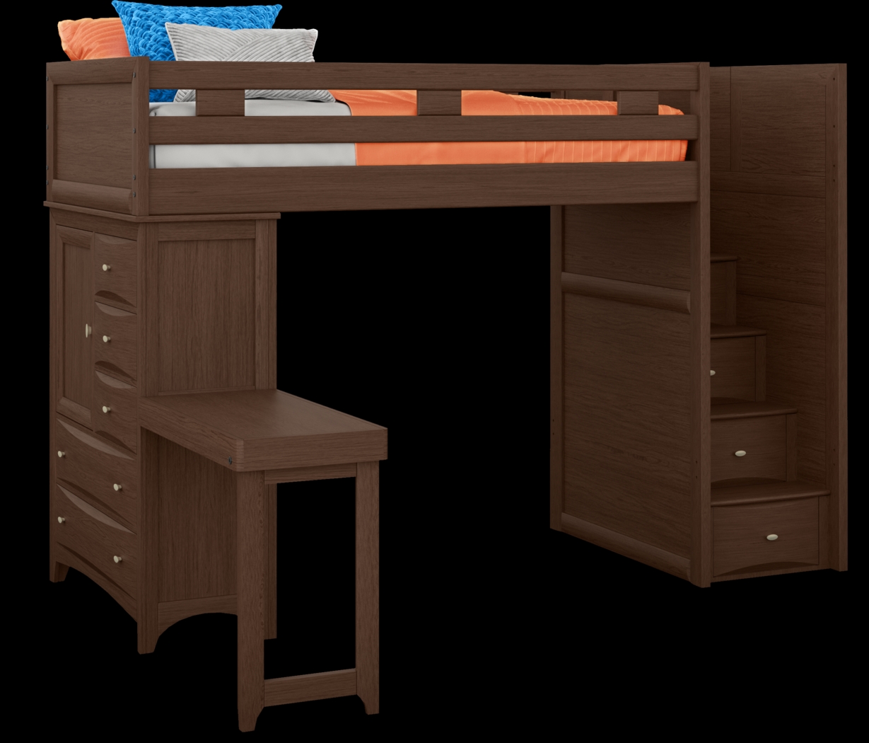 Ivy League 2.0 Walnut Twin Step Loft with Chest and Desk Attachment - Thumbnail - Image 1