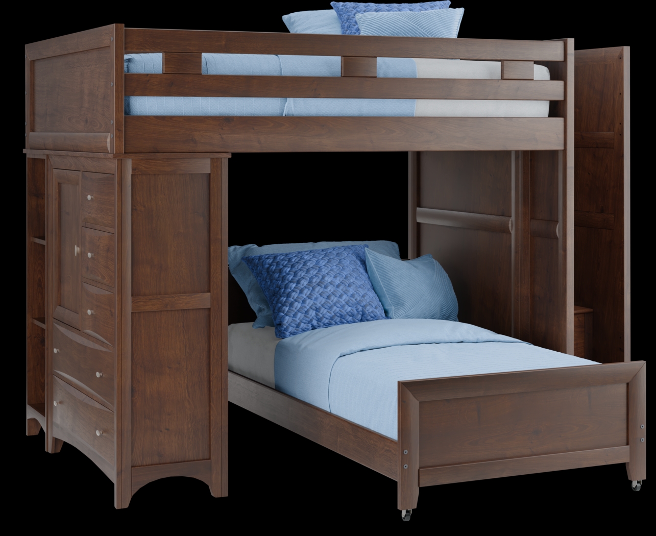 Ivy League 2.0 Walnut Full/Twin Step Bunk with Chest and Bookcase - Thumbnail - Image 1
