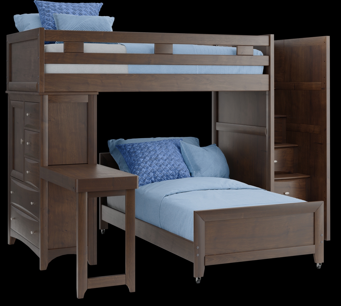 Ivy League 2.0 Walnut Twin/Twin Step Loft with Chest and Desk Attachment - Thumbnail - Image 1
